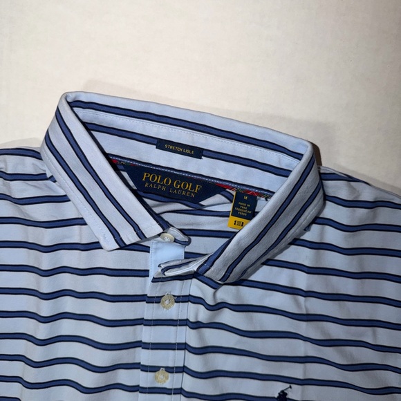 Polo by Ralph Lauren Men's Light Blue and Navy Striped Polo - Picture 3 of 5
